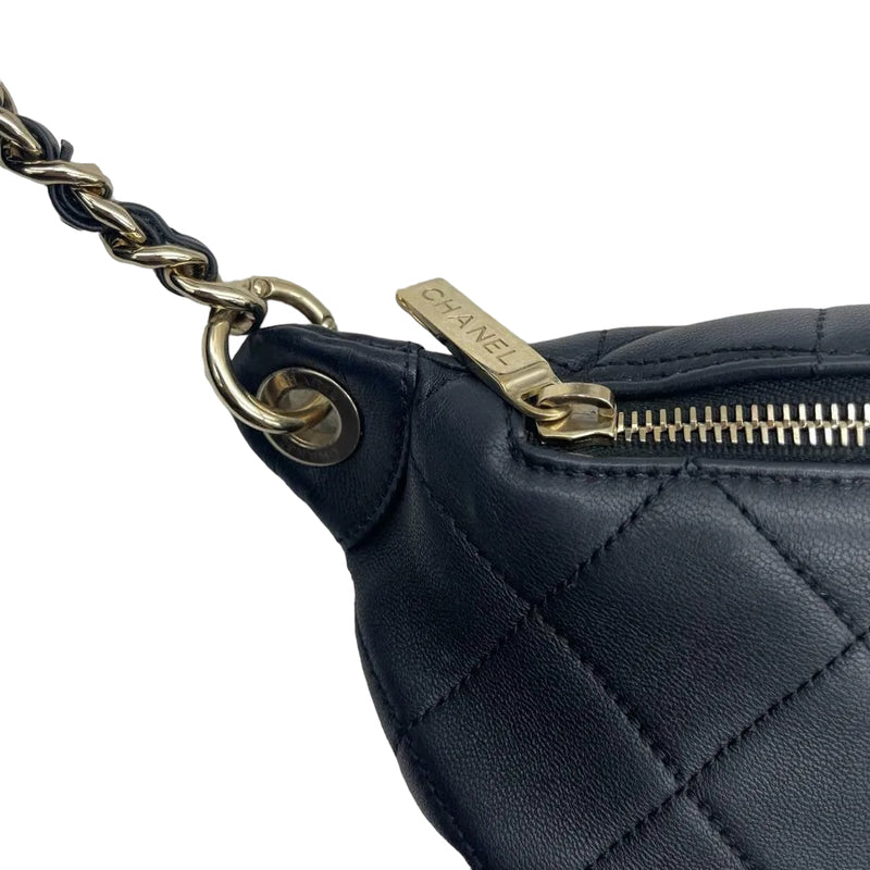 CHANEL Lambskin Quilted All About Chains Waist Belt Bag Black 384395