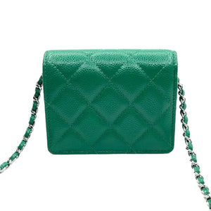 Flap Card Holder On Chain Caviar Quilted Green SHW