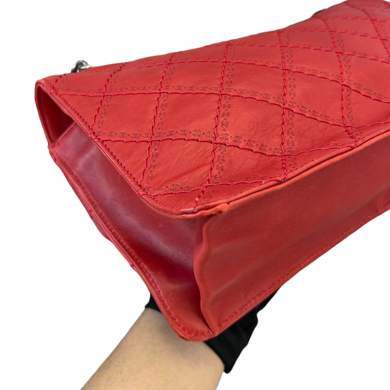 2.55 Reissue 227 Flap Aged Calfskin Embossed Logo Quilted Red RHW