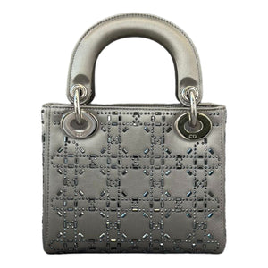 Mini Lady Dior Satin Crystal Cannage Grey SHW