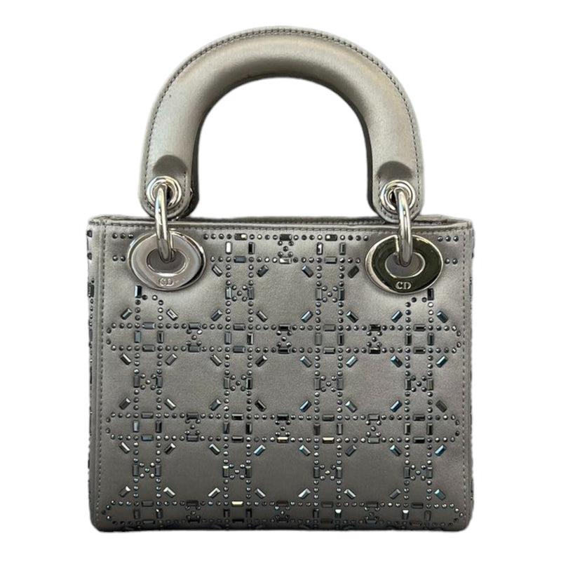 Mini Lady Dior Satin Crystal Cannage Grey SHW