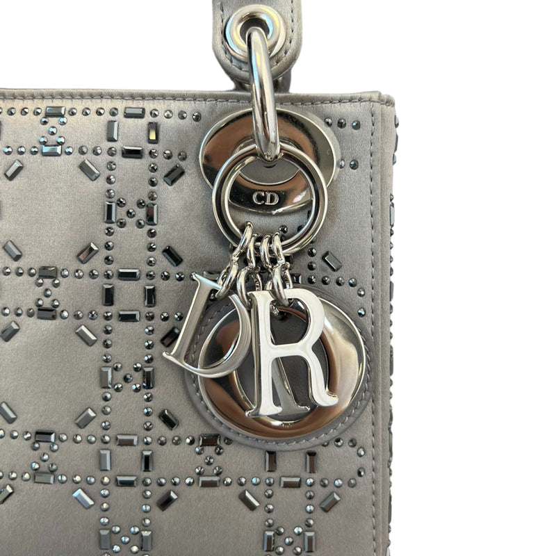 Mini Lady Dior Satin Crystal Cannage Grey SHW