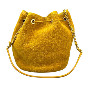 Deauville Drawstring Bucket Striped Canvas Yellow GHW