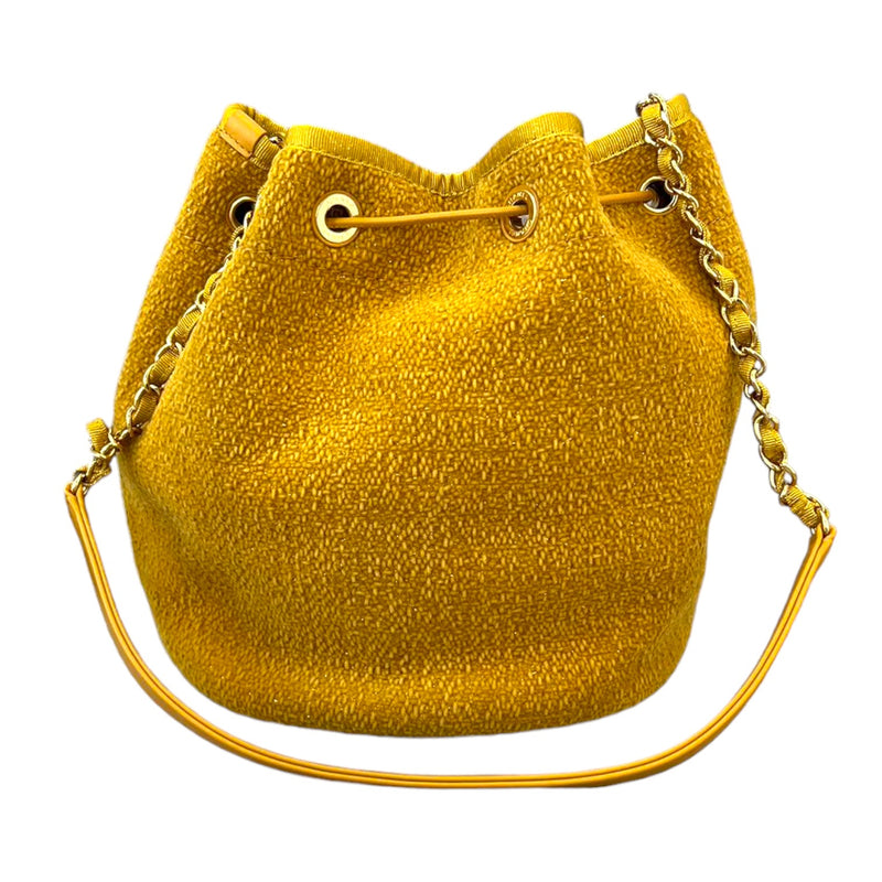 Deauville Drawstring Bucket Striped Canvas Yellow GHW
