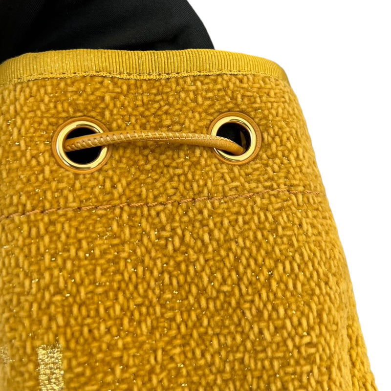 Deauville Drawstring Bucket Striped Canvas Yellow GHW
