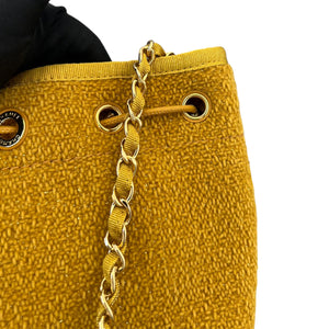 Deauville Drawstring Bucket Striped Canvas Yellow GHW