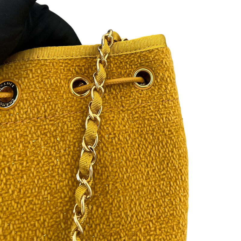 Deauville Drawstring Bucket Striped Canvas Yellow GHW