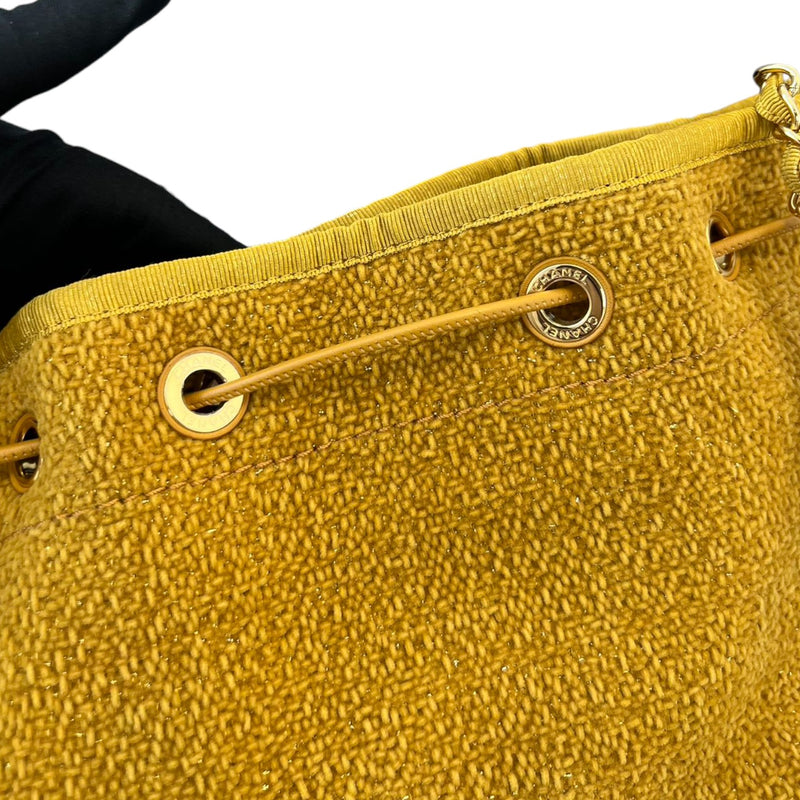 Deauville Drawstring Bucket Striped Canvas Yellow GHW