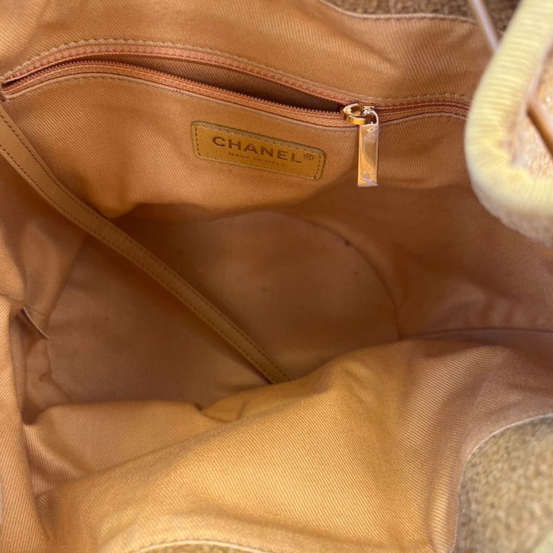 Deauville Drawstring Bucket Striped Canvas Yellow GHW