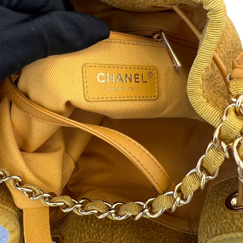 Deauville Drawstring Bucket Striped Canvas Yellow GHW