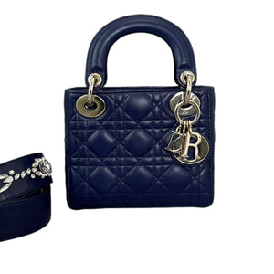 Small Lady Dior Top Flap Lambskin Cannage Navy GHW