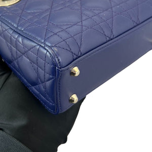 Small Lady Dior Top Flap Lambskin Cannage Navy GHW