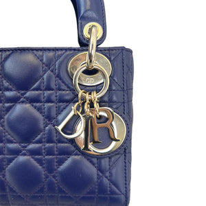 Small Lady Dior Top Flap Lambskin Cannage Navy GHW