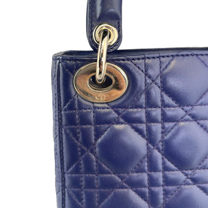 Small Lady Dior Top Flap Lambskin Cannage Navy GHW