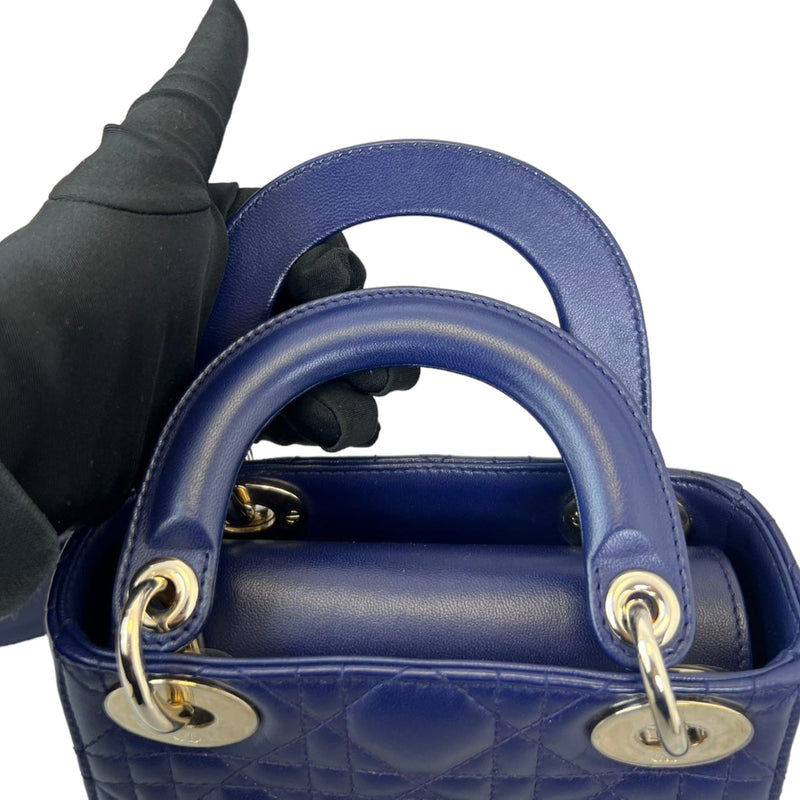 Small Lady Dior Top Flap Lambskin Cannage Navy GHW