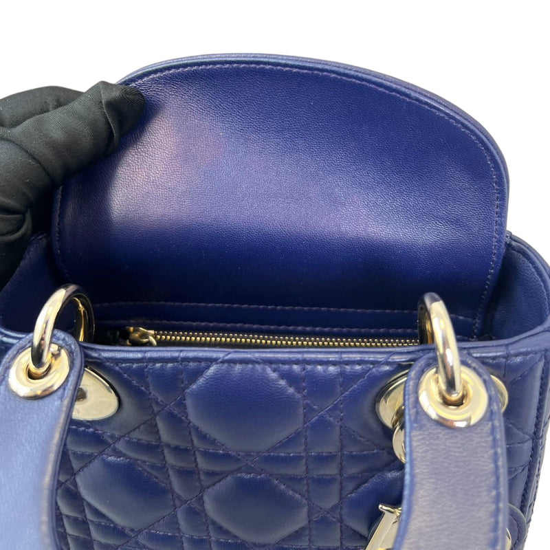 Small Lady Dior Top Flap Lambskin Cannage Navy GHW