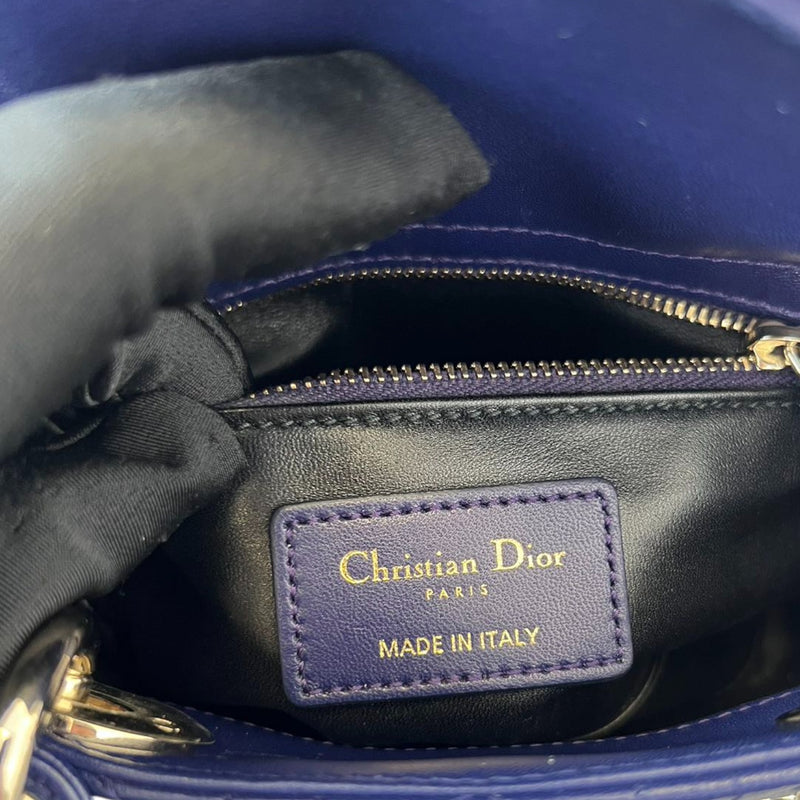 Small Lady Dior Top Flap Lambskin Cannage Navy GHW