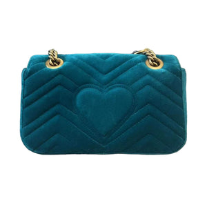 GG Marmont Mini Velvet Matelasse Shoulder Teal GHW