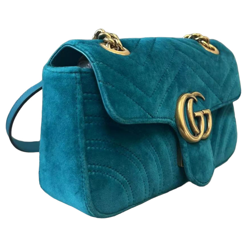 GG Marmont Mini Velvet Matelasse Shoulder Teal GHW