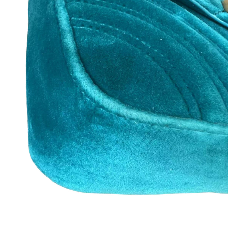 GG Marmont Mini Velvet Matelasse Shoulder Teal GHW