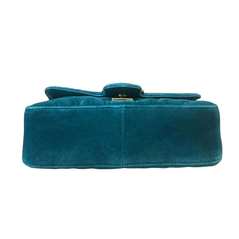 GG Marmont Mini Velvet Matelasse Shoulder Teal GHW