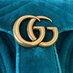 GG Marmont Mini Velvet Matelasse Shoulder Teal GHW
