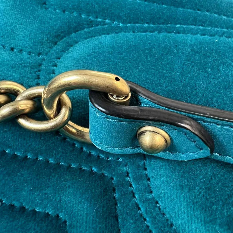 GG Marmont Mini Velvet Matelasse Shoulder Teal GHW