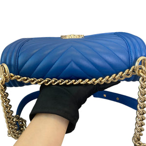 Old Medium Boy Flap Lambskin Quilted Blue GHW