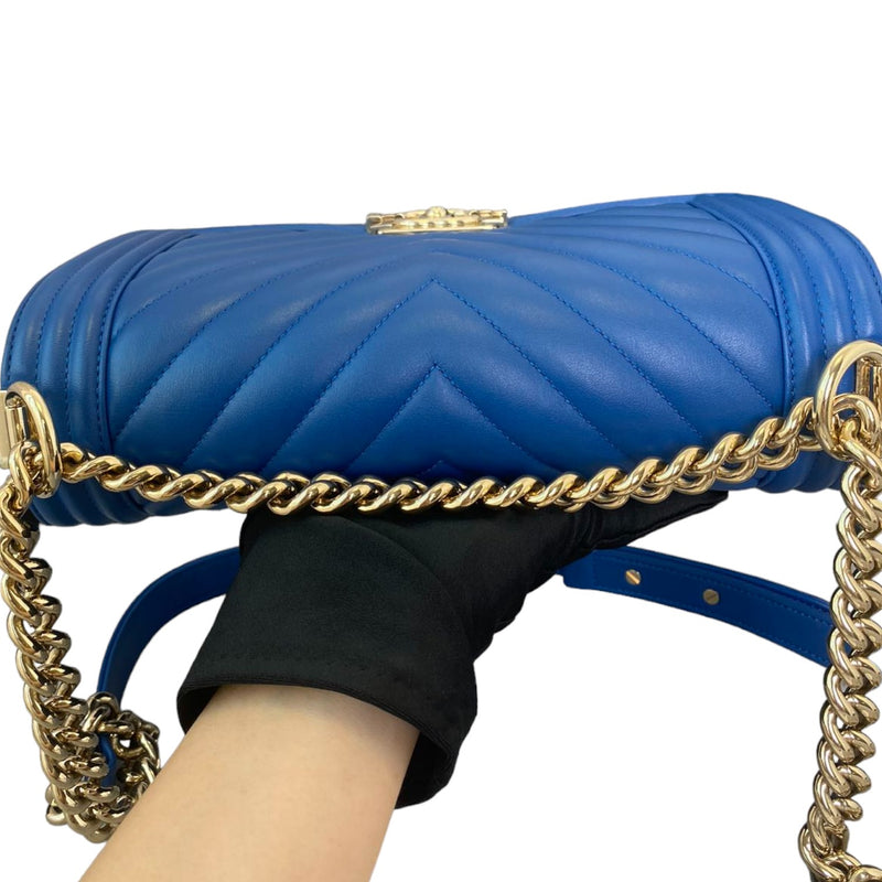 Old Medium Boy Flap Lambskin Quilted Blue GHW