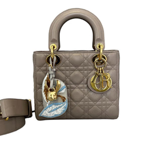 Lady Dior Small Jeweled Swan Lambskin Taupe GHW