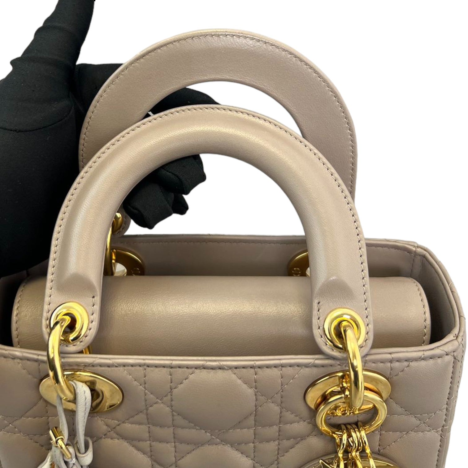 Christian Dior Lady Dior Small Jeweled Swan Lambskin Taupe GHW