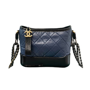 Gabrielle Hobo Small Aged Calfskin Quilted Navy Black MHW