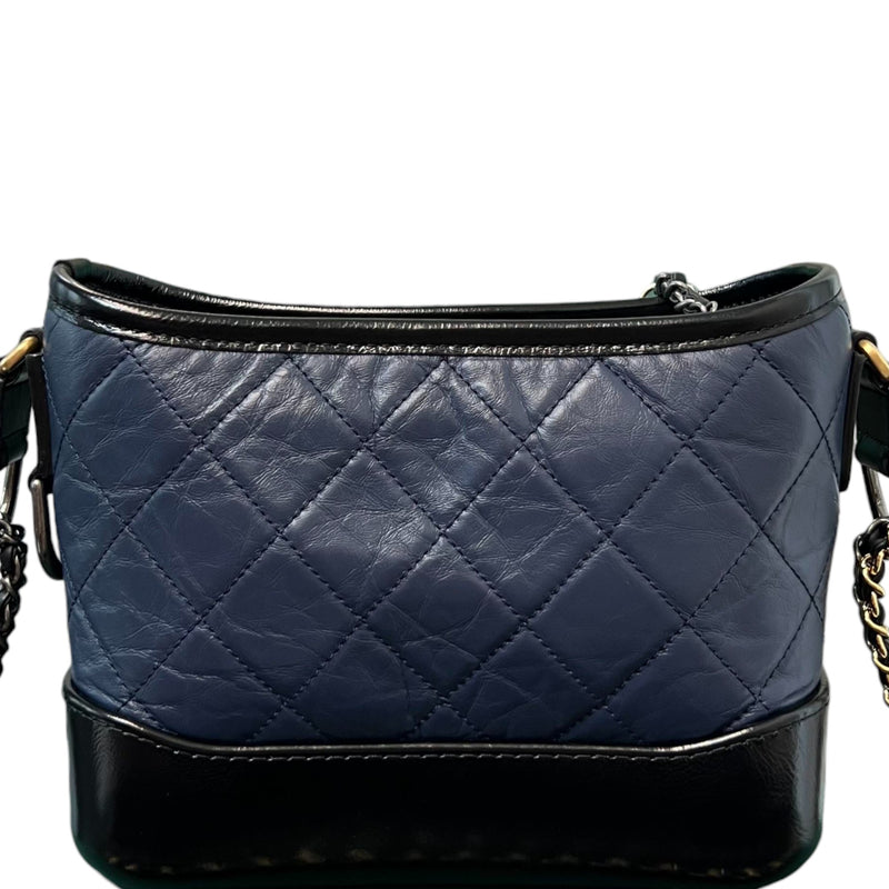 Gabrielle Hobo Small Aged Calfskin Quilted Navy Black MHW
