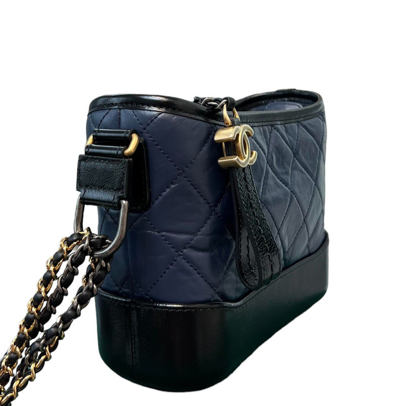 Gabrielle Hobo Small Aged Calfskin Quilted Navy Black MHW
