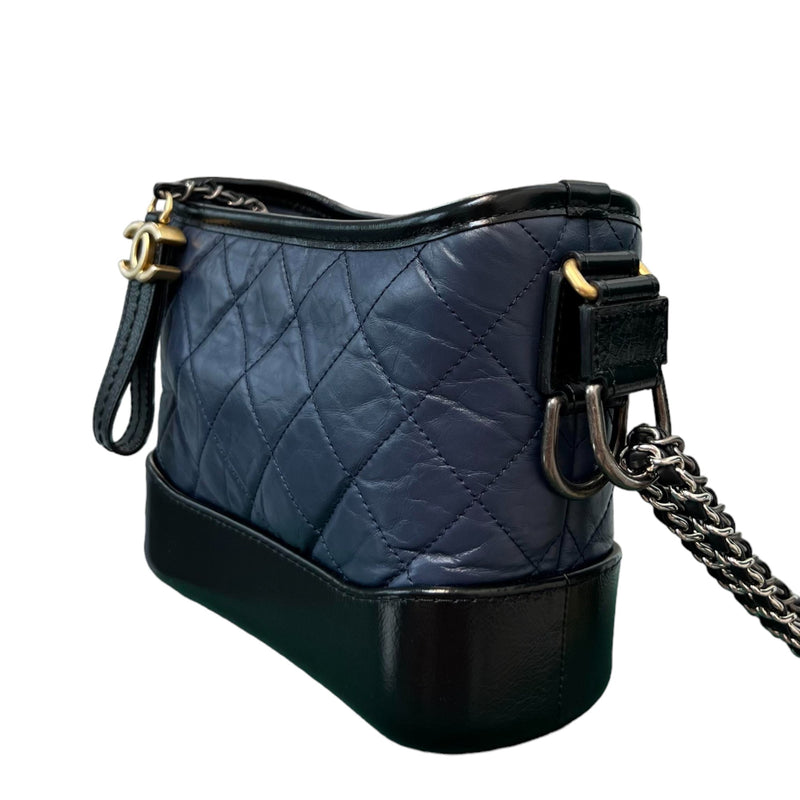 Gabrielle Hobo Small Aged Calfskin Quilted Navy Black MHW