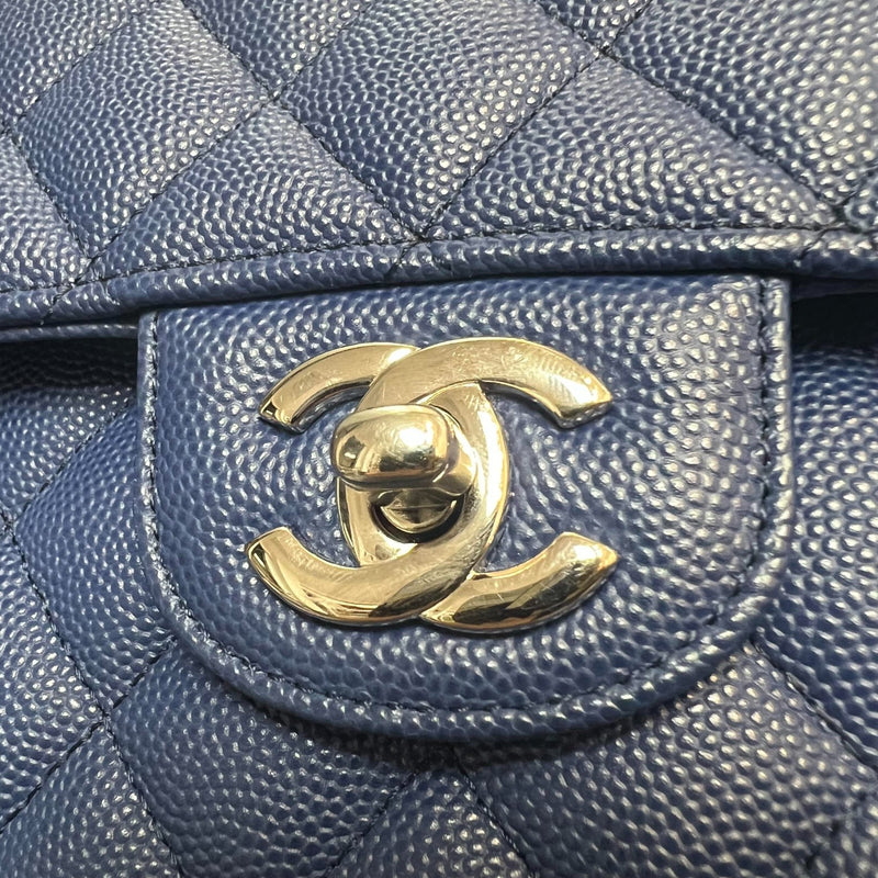 Double Flap Small Caviar Quilted Blue GHW