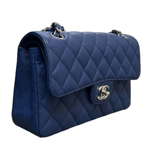 Double Flap Small Caviar Quilted Blue GHW