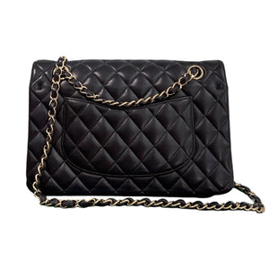 Double Flap Medium Lambskin Quilted Black GHW