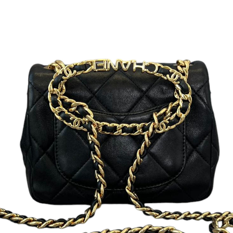 Flap with Chanel Logo Top Handle Mini Lambskin Black GHW