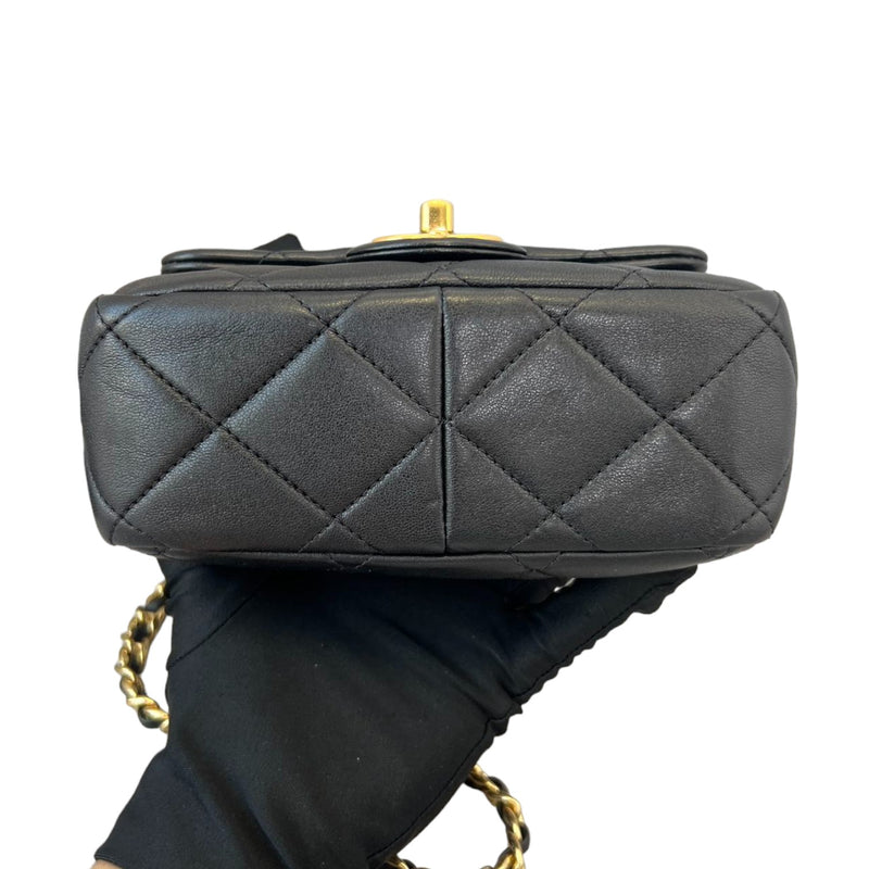 Flap with Chanel Logo Top Handle Mini Lambskin Black GHW