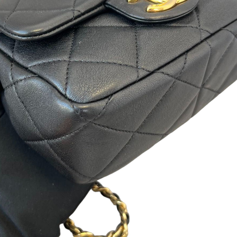 Flap with Chanel Logo Top Handle Mini Lambskin Black GHW