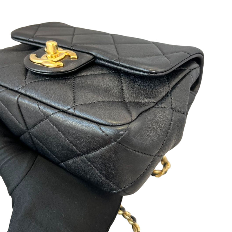 Flap with Chanel Logo Top Handle Mini Lambskin Black GHW