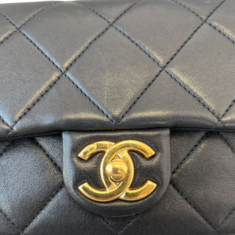 Flap with Chanel Logo Top Handle Mini Lambskin Black GHW