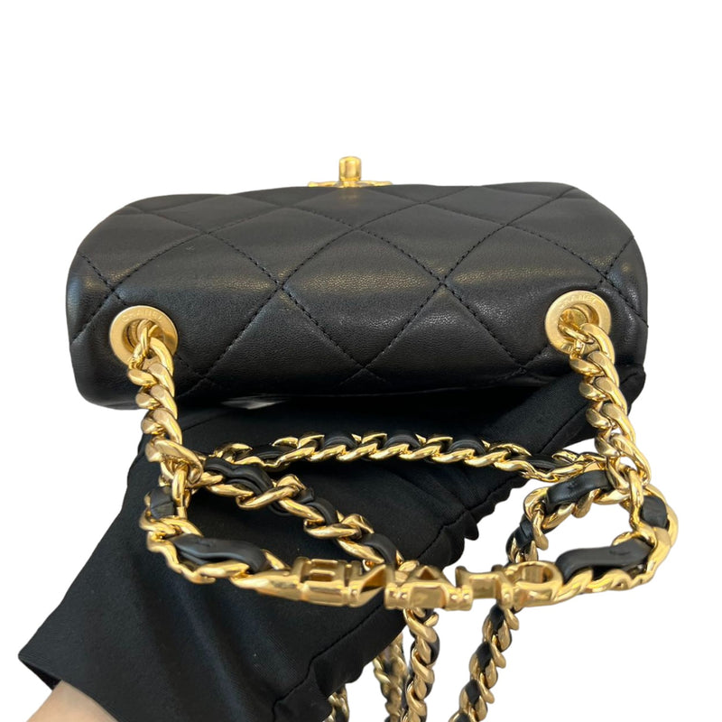 Flap with Chanel Logo Top Handle Mini Lambskin Black GHW