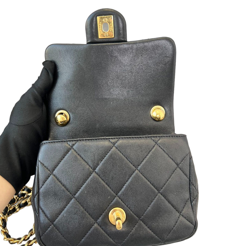 Flap with Chanel Logo Top Handle Mini Lambskin Black GHW