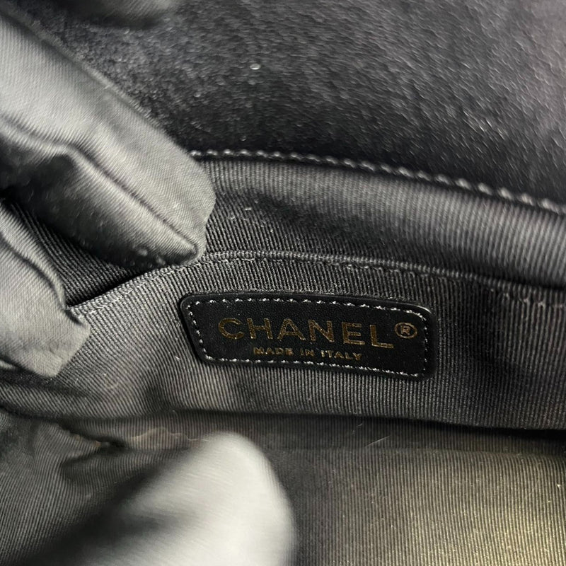 Flap with Chanel Logo Top Handle Mini Lambskin Black GHW