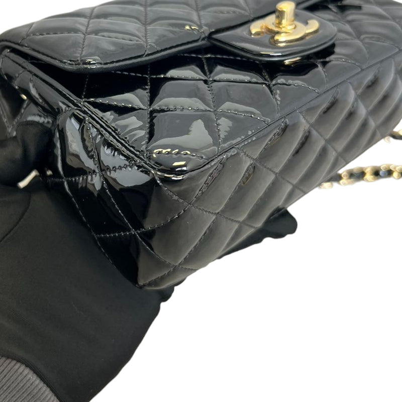 Rectangular Flap Mini Patent Calfskin Quilted Black GHW