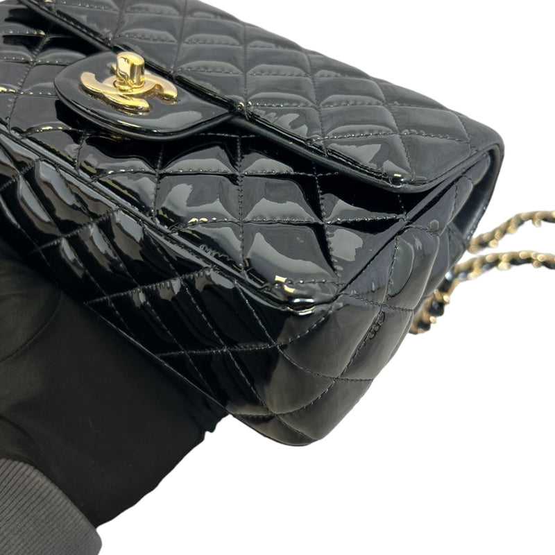 Rectangular Flap Mini Patent Calfskin Quilted Black GHW