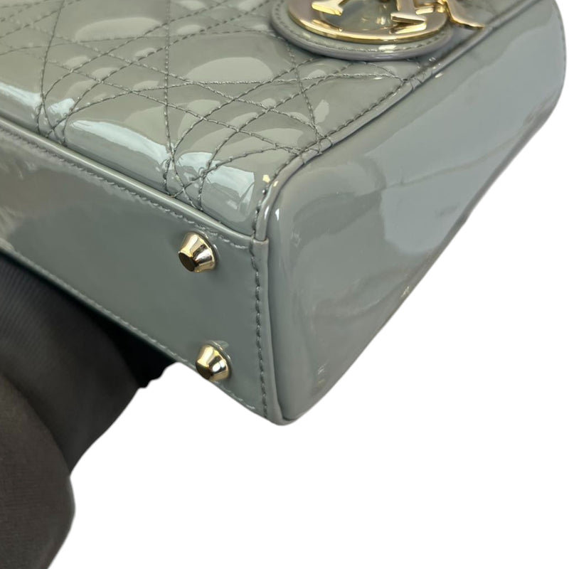 Mini Lady Dior Patent Cannage Stone Grey GHW