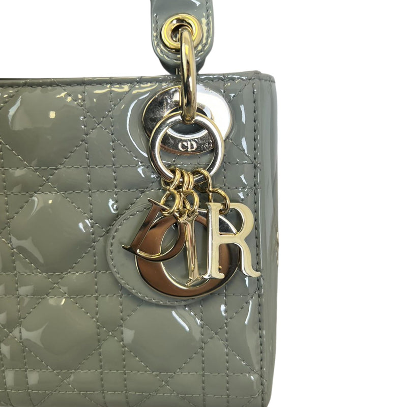 Mini Lady Dior Patent Cannage Stone Grey GHW